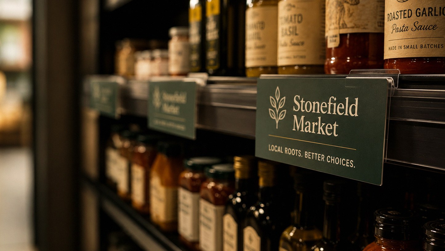 Custom printed shelf talkers with logo